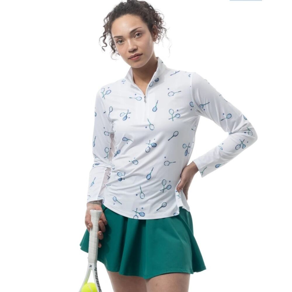 San Soleil Solcool 1/4 Zip Mock Match Play Green Navy Women's Pullover Tennis S